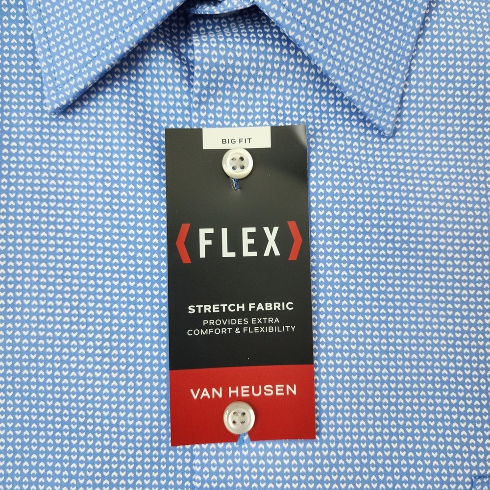 Van Heusen Flex Big Fit Mens Dress Shirt Blue Geometric Stretch Long Sleeve NEW - Picture 3 of 12